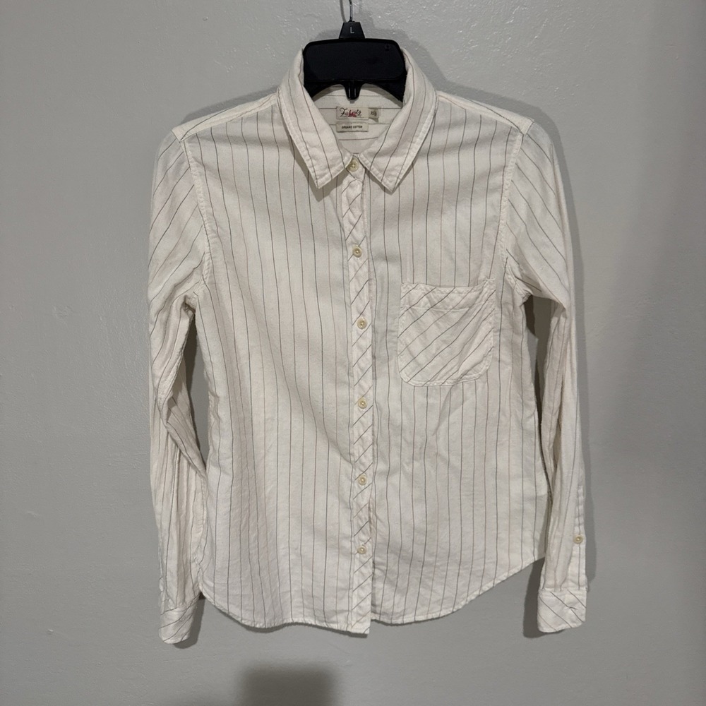 Faherty Womens XS White Striped Button Up Organic Cotton Collared Pocket Shirt